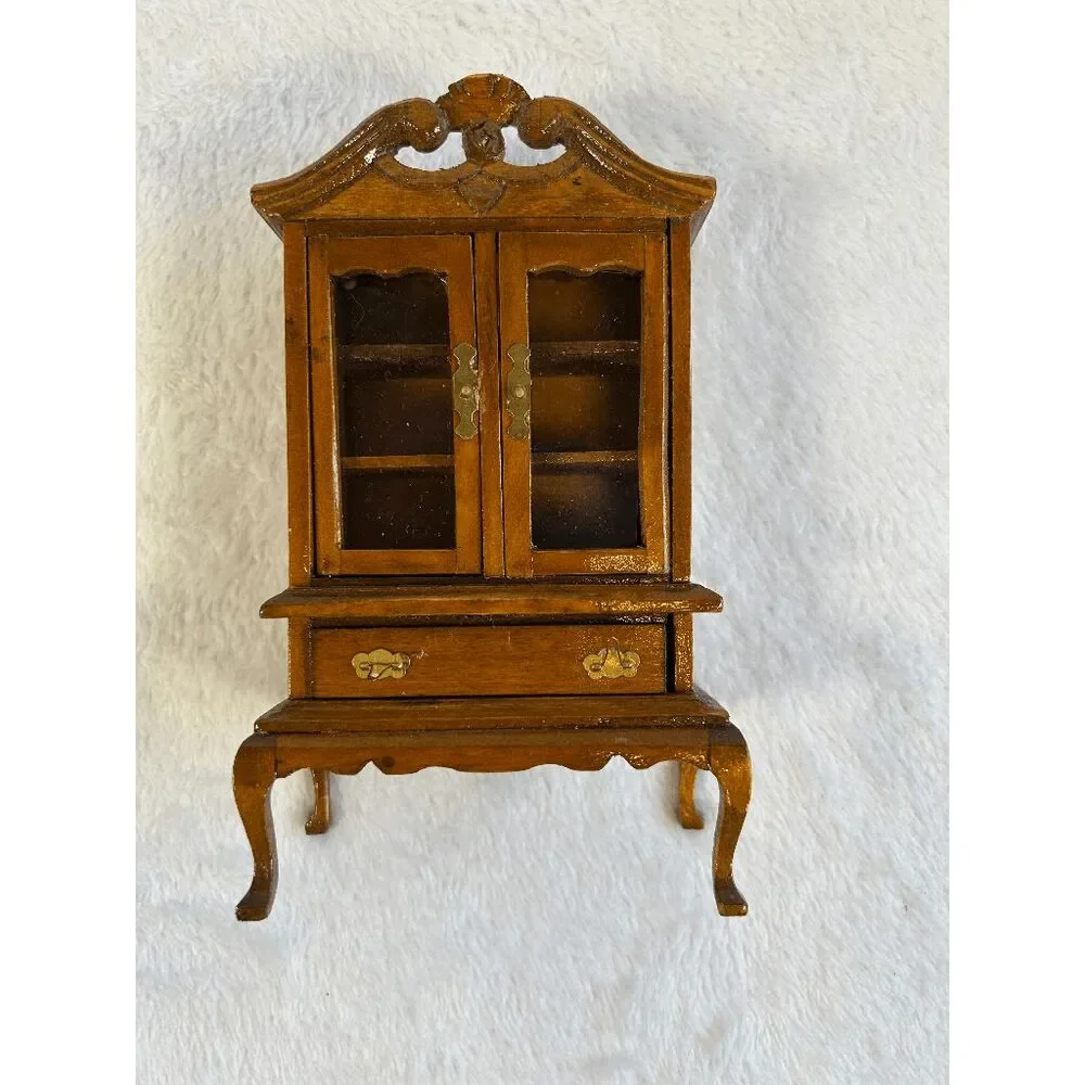 Miniature Doll House Furniture Lot, Wooden Pieces, Cloth Chairs, Vintage